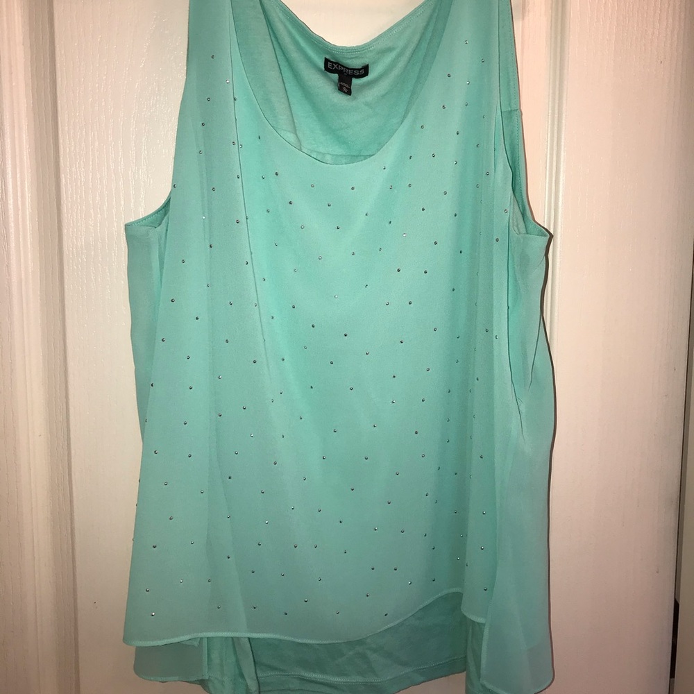 Express Teal Rhinestone Embellished Cross Back Top